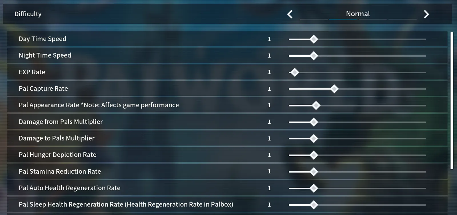 Palworld Difficulty server setting