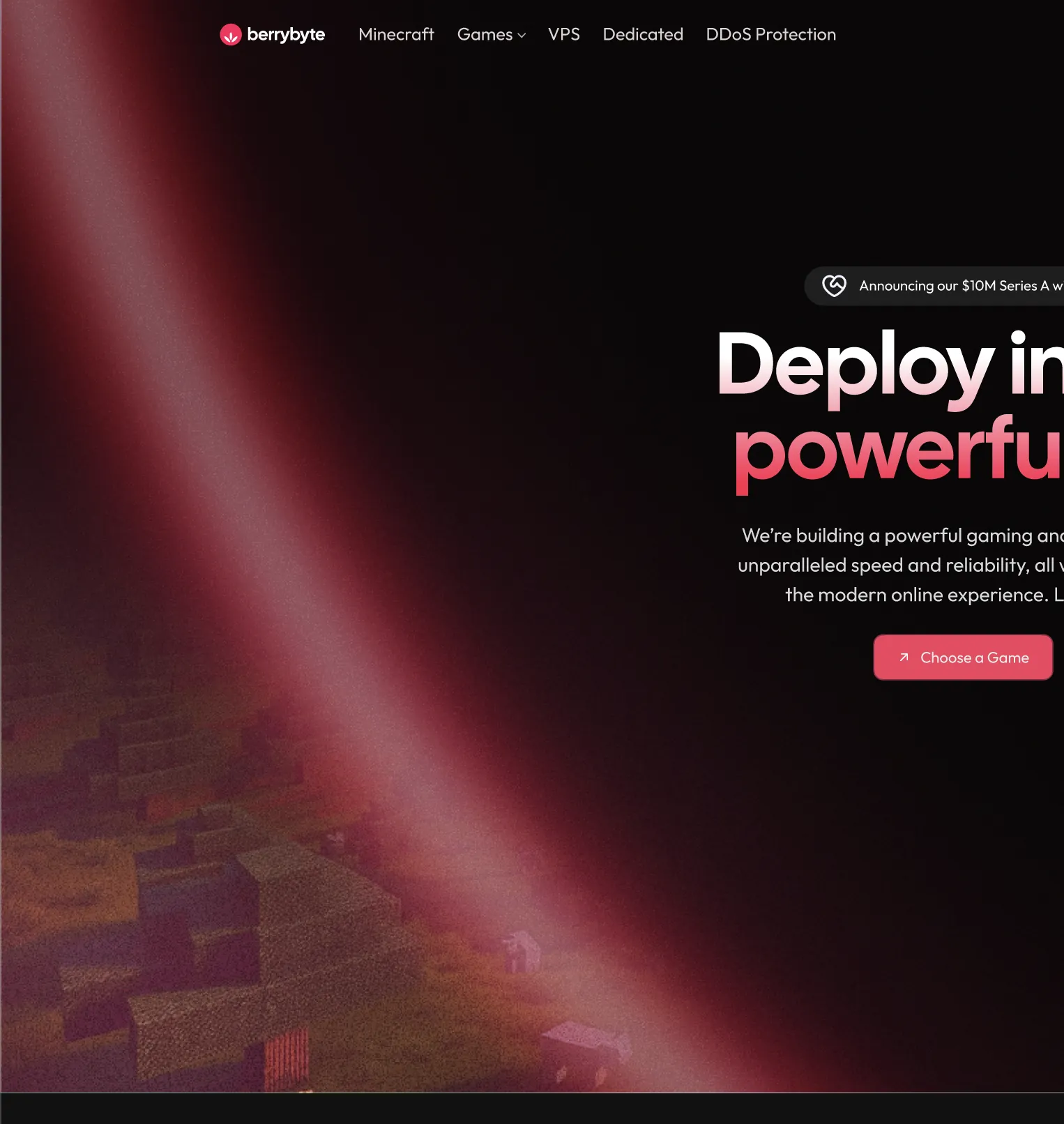 Redesigned berrybyte homepage hero with a Minecraft landscape