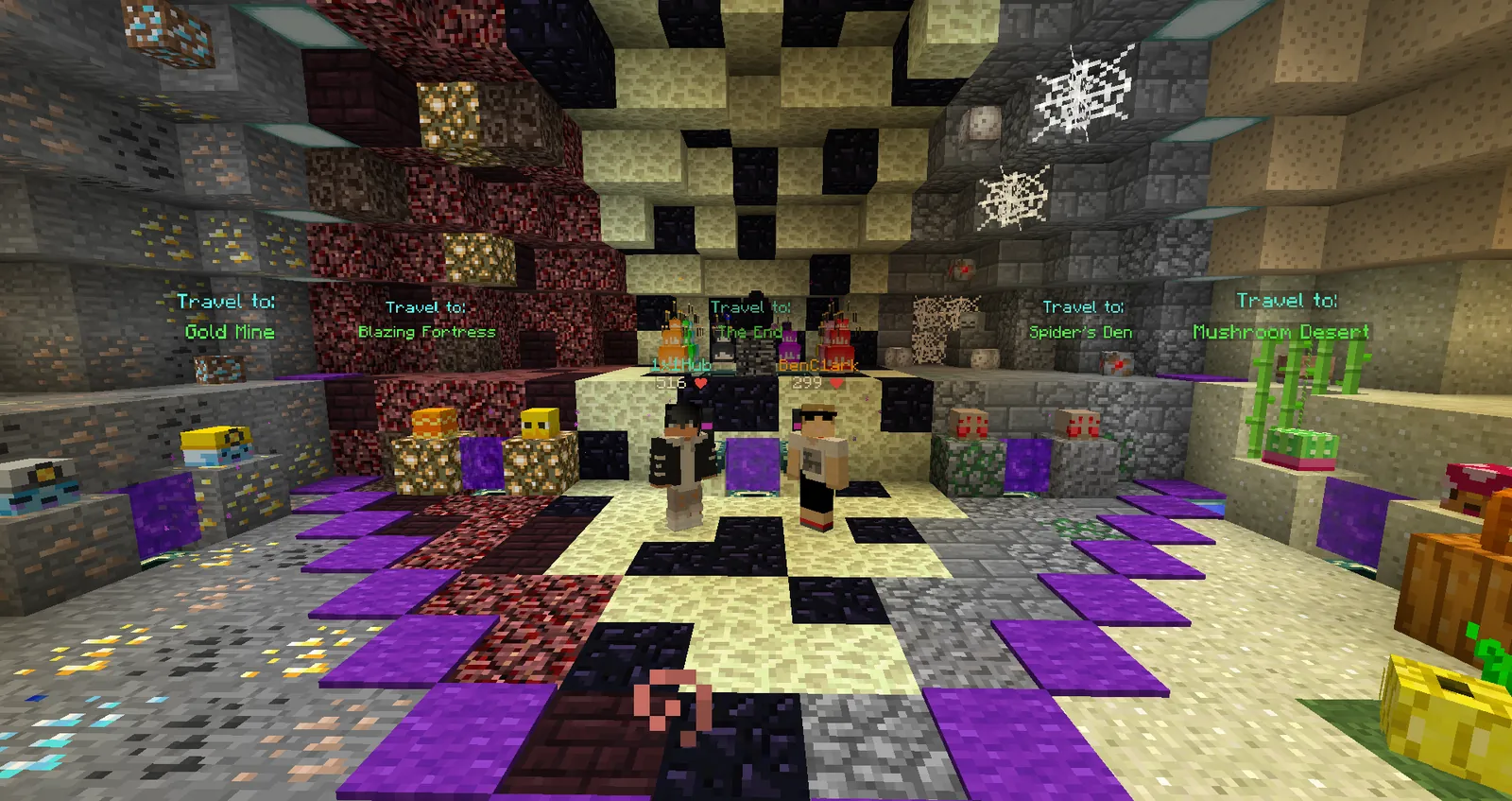 Minecraft minigame hub with multiple game modes